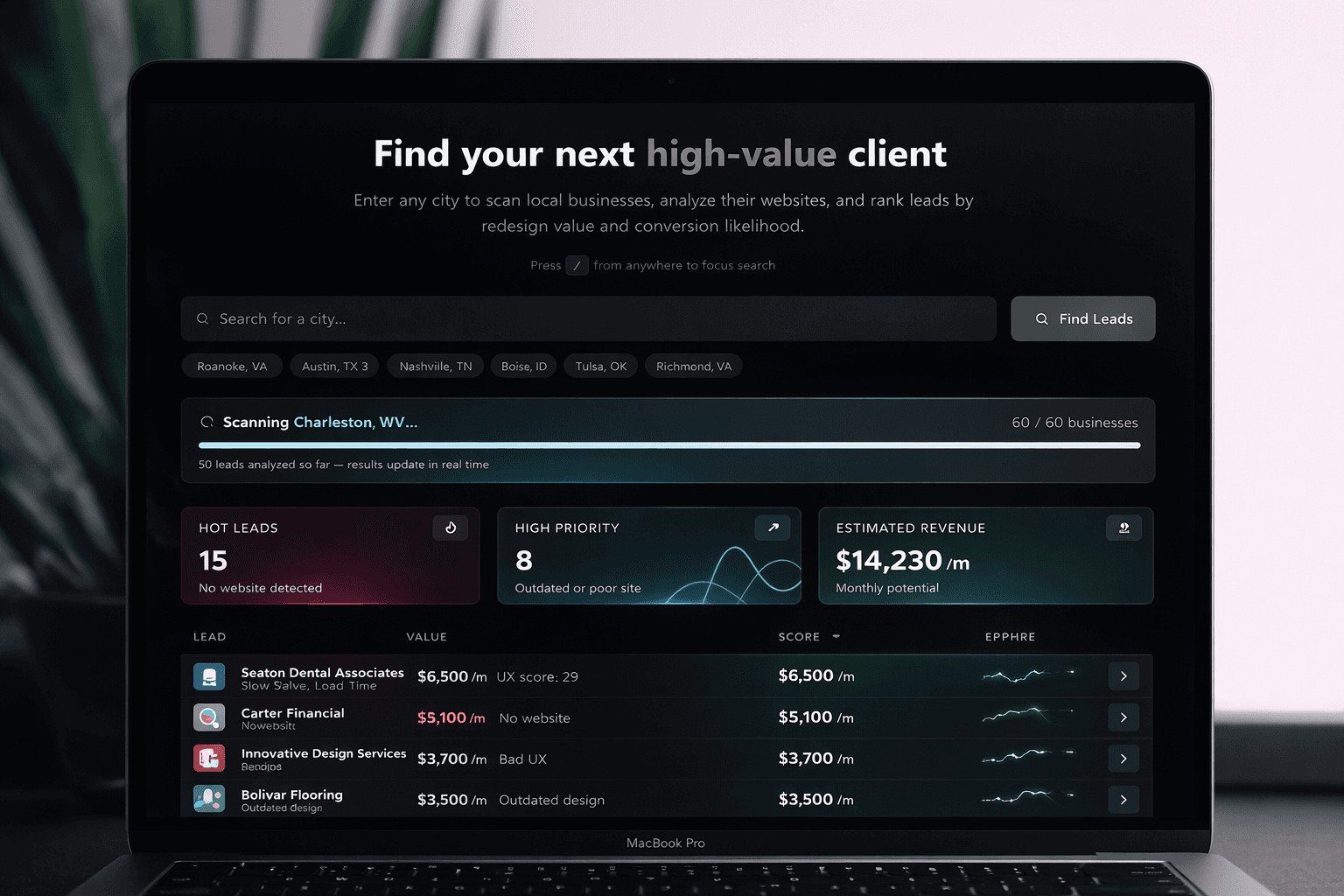 WebLeadFinder IO Dashboard